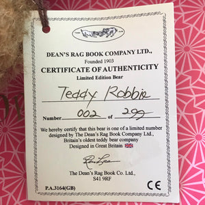 ONLY 2 LEFT! TEDDY ROBBIE / DEAN'S MOHAIR LIMITED BEAR