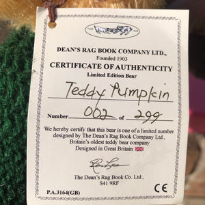 TEDDY PUMPKIN / DEAN'S MOHAIR LIMITED BEAR