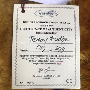 TEDDY FUDGE / DEAN'S MOHAIR LIMITED BEAR